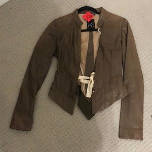 Brown stitched leather jacket
